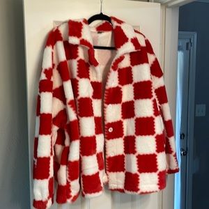 NWOT Super soft faux fur checkered jacket